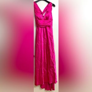 Formal full length hot pink dress. Cross cross back. Size large